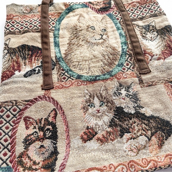 Cat Tapestry Tote Bag Brown Shoulder Purse - Picture 13 of 13
